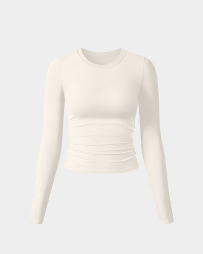 Crew Neck Ruched Stretch Fitted Tee Shirts Tops