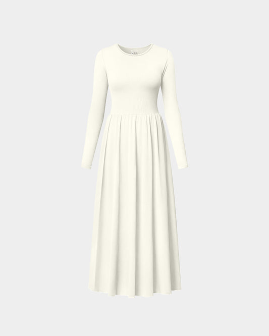 Long Sleeve Ribbed Crew Neck Casual Long Dresses