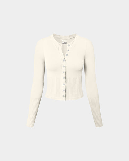 Crew Neck Button Knit Stretch Casual Fitted Tee Shirts