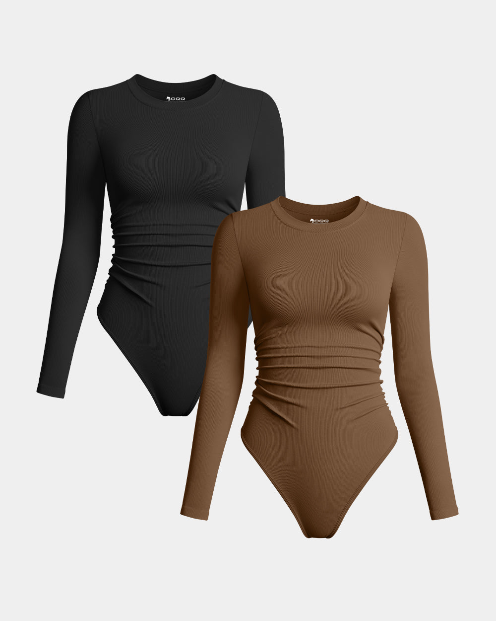 Crew Neck Long Sleeve Ruched Stretch Fitted Bodysuits