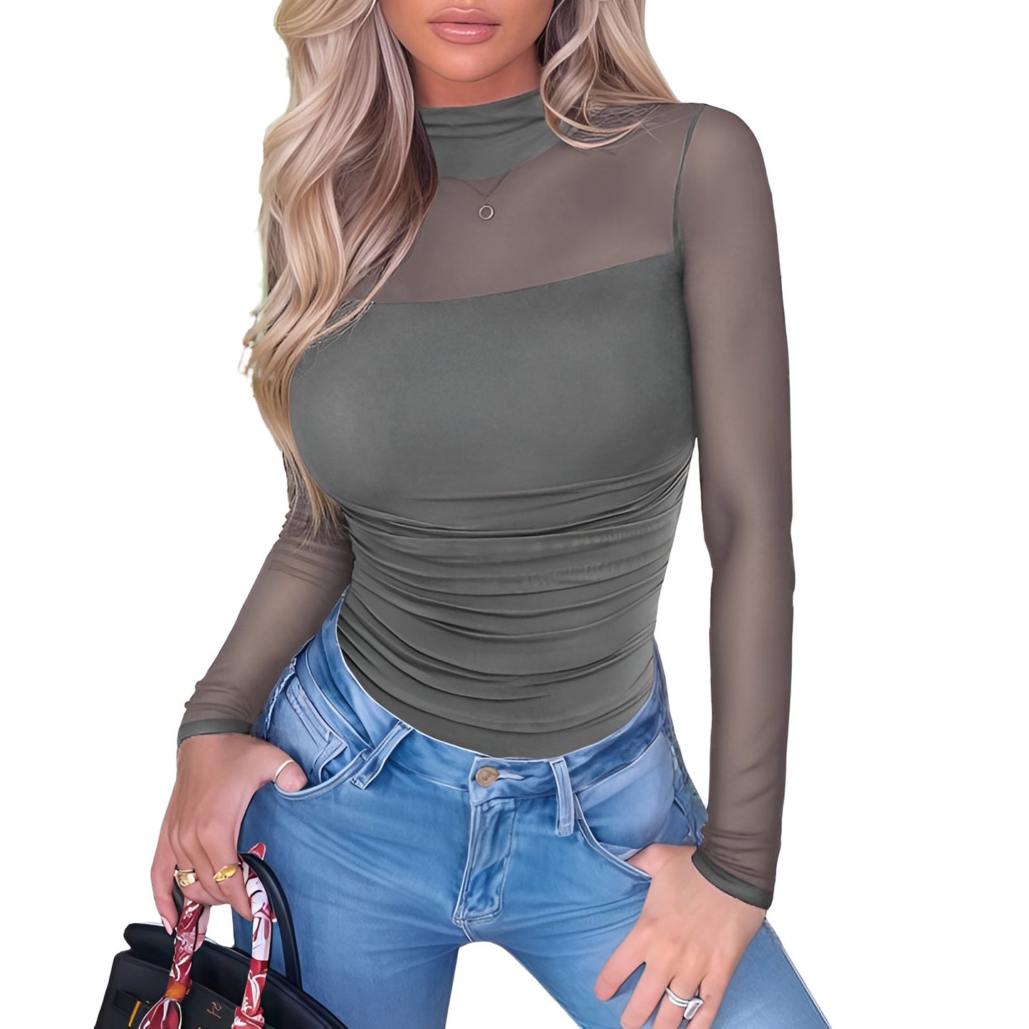 ORELIA Mesh Turtleneck Bodysuit
