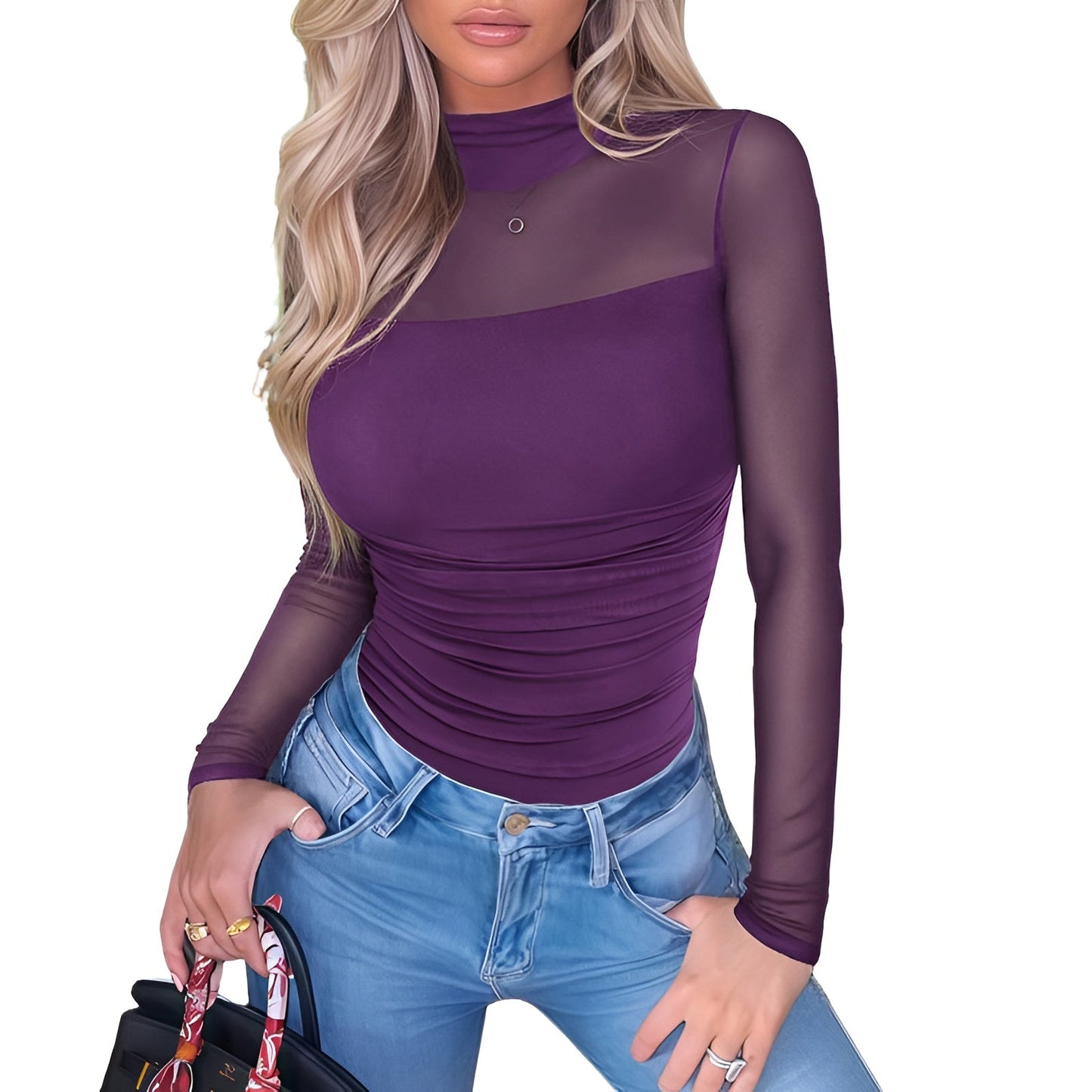 ORELIA Mesh Turtleneck Bodysuit