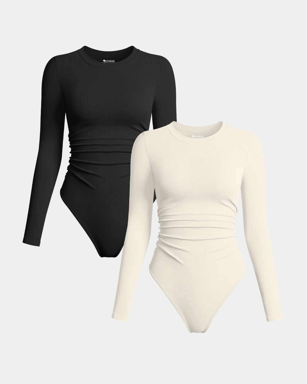 Crew Neck Long Sleeve Ruched Stretch Fitted Bodysuits