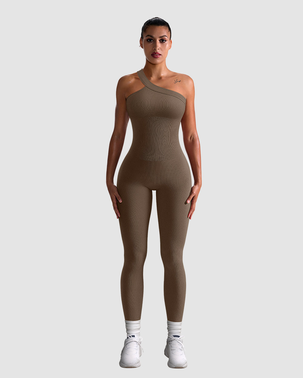 Ribbed One Shoulder  Sport Jumpsuits