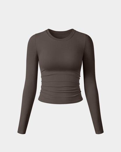 Crew Neck Ruched Stretch Fitted Tee Shirts Tops