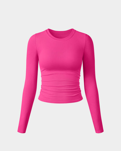 Crew Neck Ruched Stretch Fitted Tee Shirts Tops