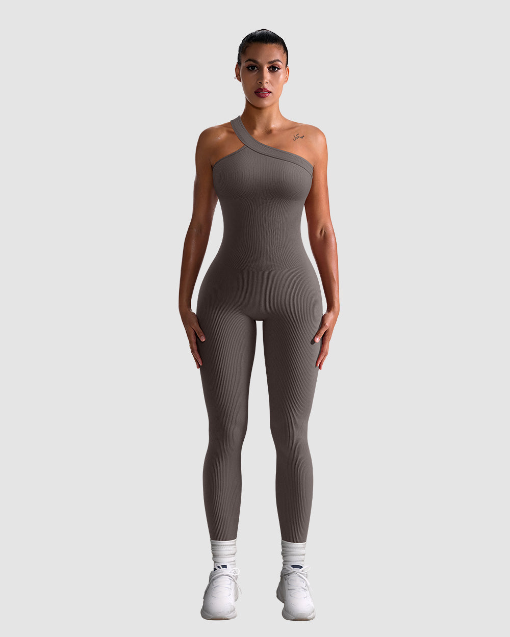 Ribbed One Shoulder  Sport Jumpsuits