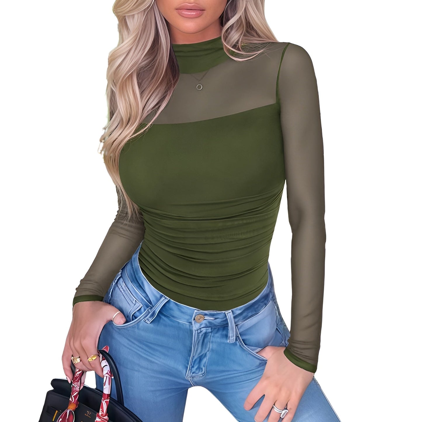 ORELIA Mesh Turtleneck Bodysuit