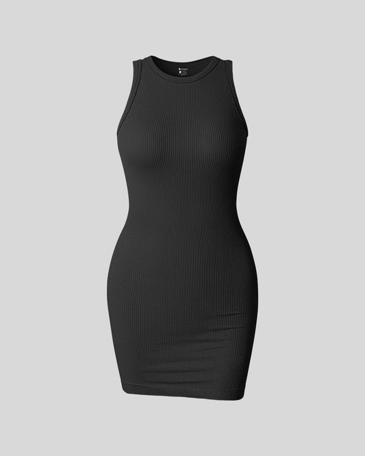 Ribbed Sleeveless Halter Neck  Dresses