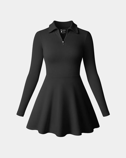 Long Sleeves Solid A-line Dress