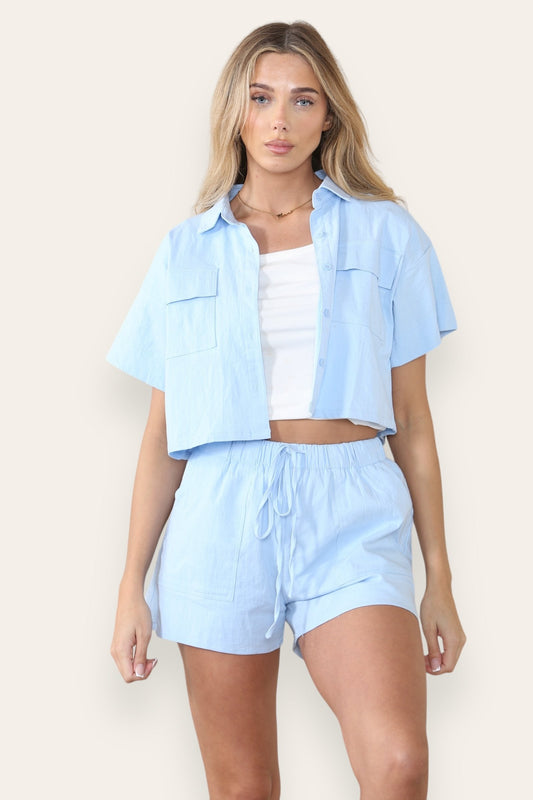 Casual Button Blouse & Drawstring Shorts Co-ord