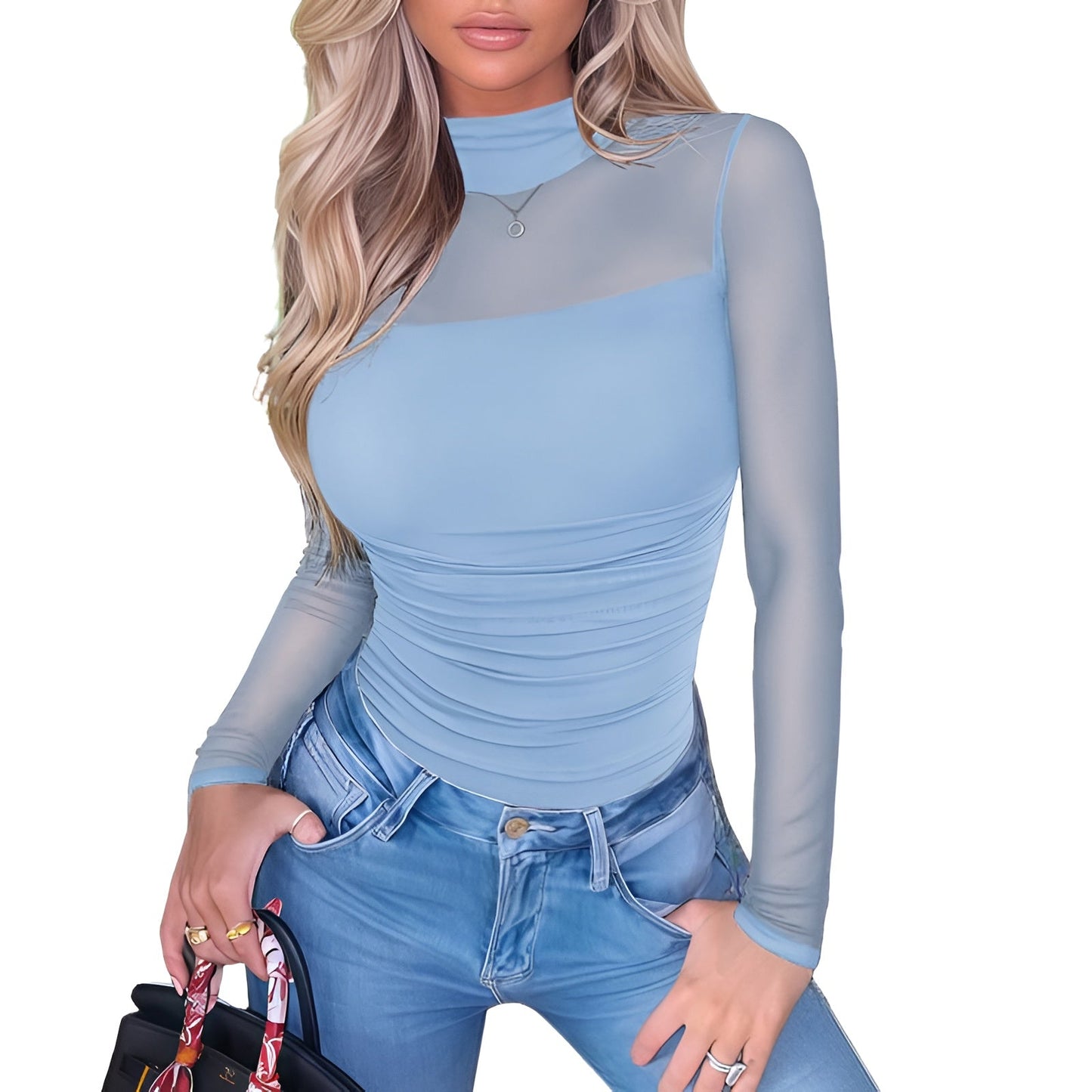 ORELIA Mesh Turtleneck Bodysuit