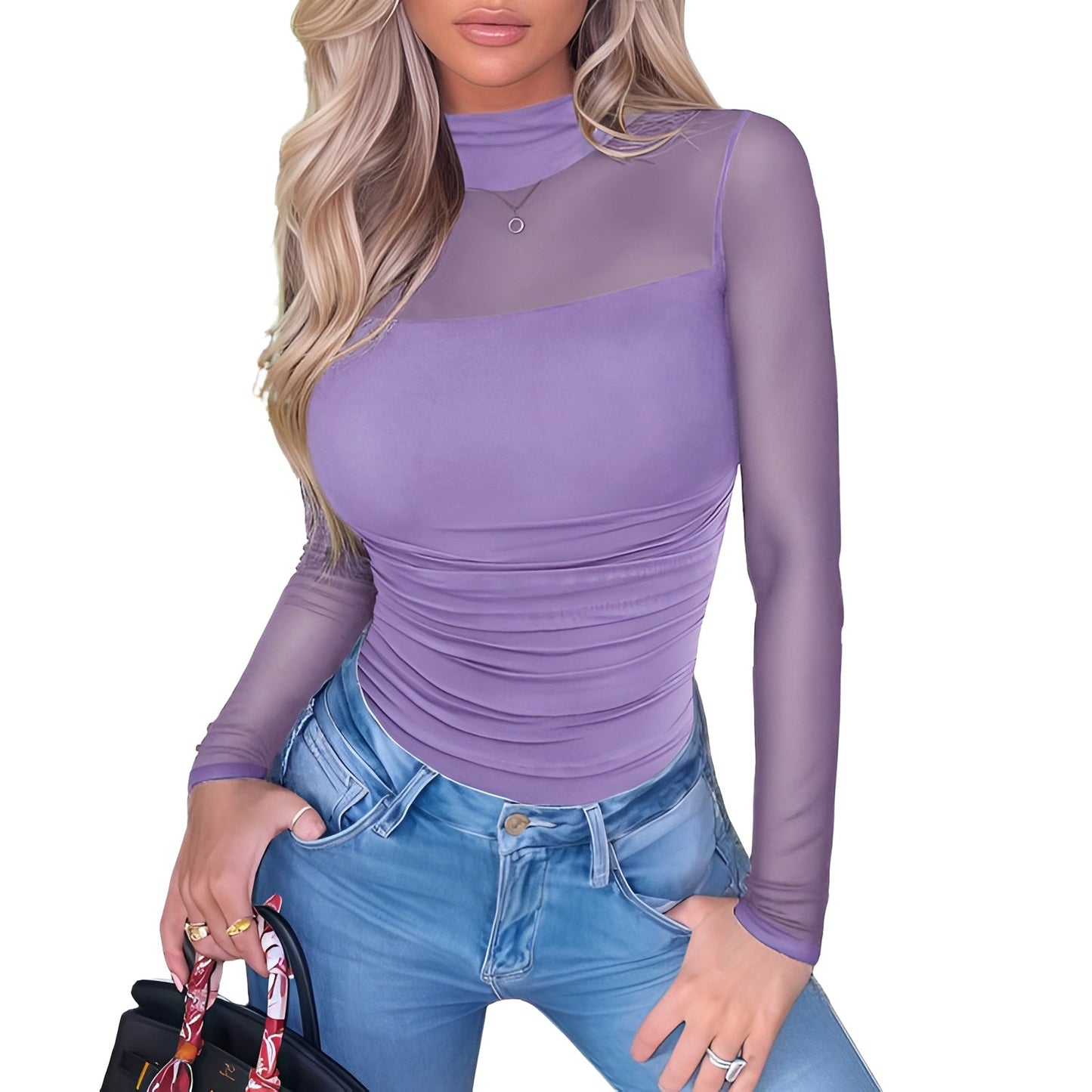 ORELIA Mesh Turtleneck Bodysuit