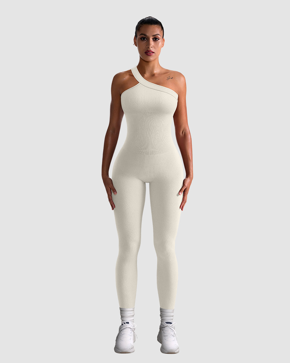 Ribbed One Shoulder  Sport Jumpsuits
