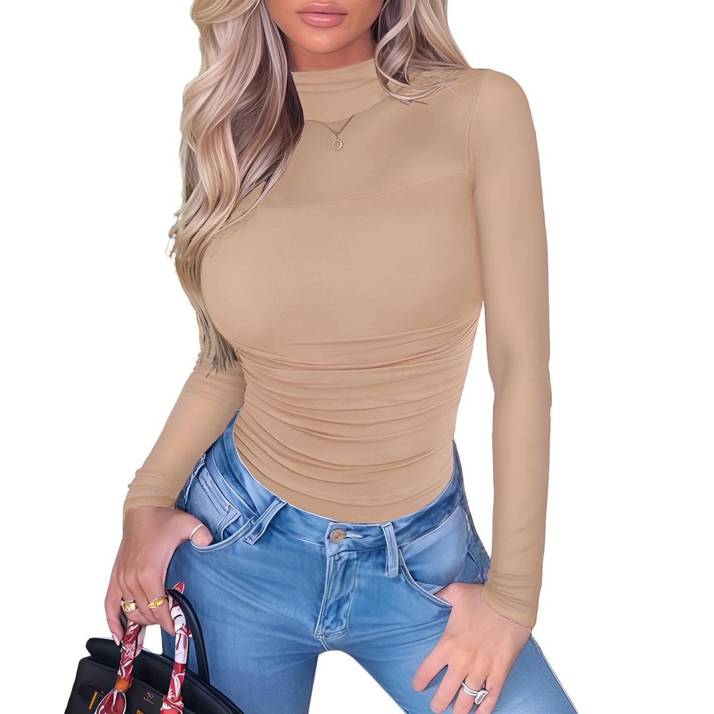 ORELIA Mesh Turtleneck Bodysuit
