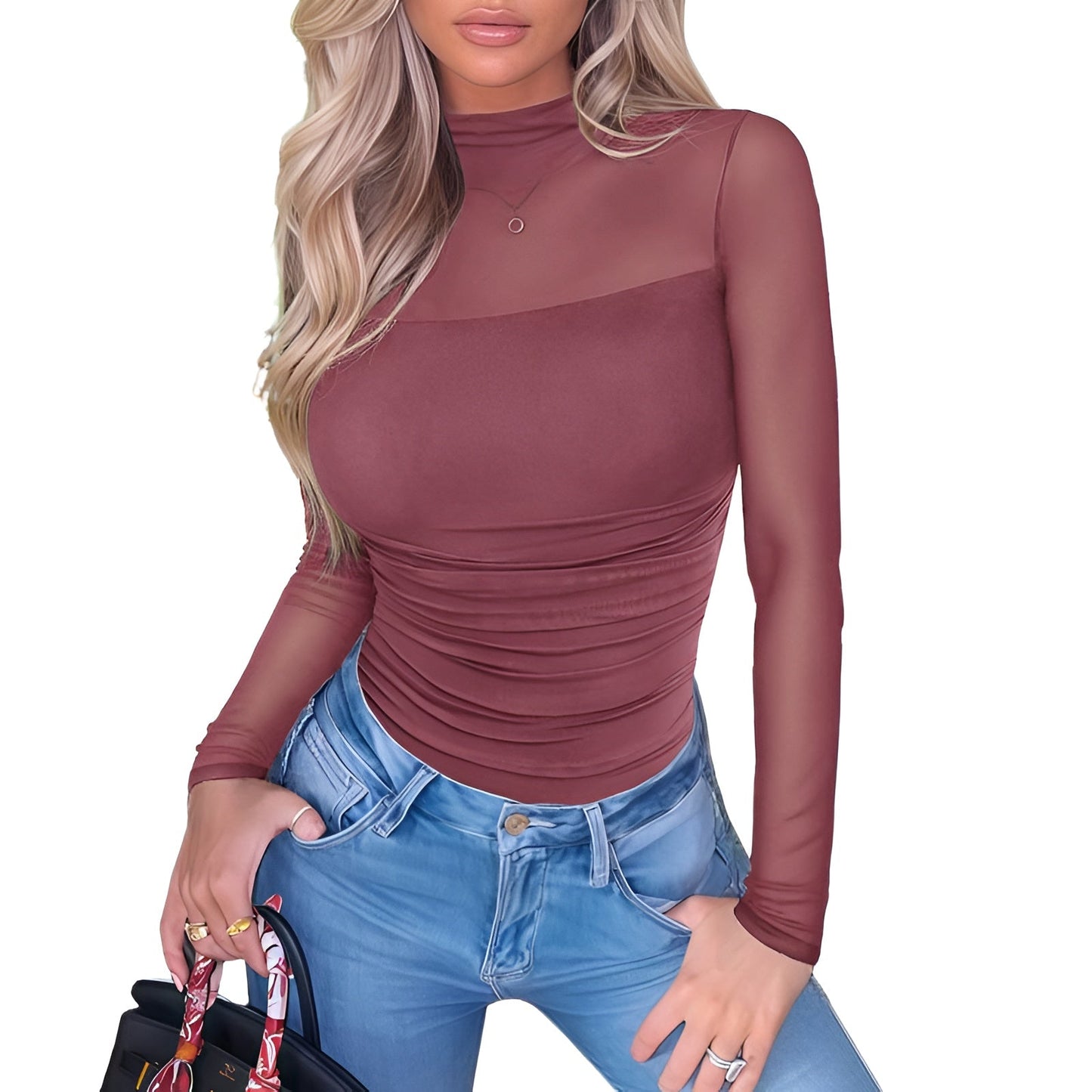 ORELIA Mesh Turtleneck Bodysuit