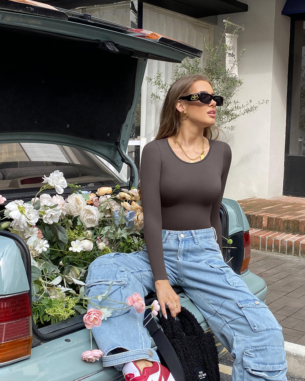 Ribbed  Long Sleeve Crew Neck Bodysuits