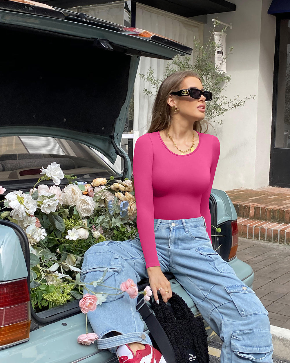 Ribbed  Long Sleeve Crew Neck Bodysuits