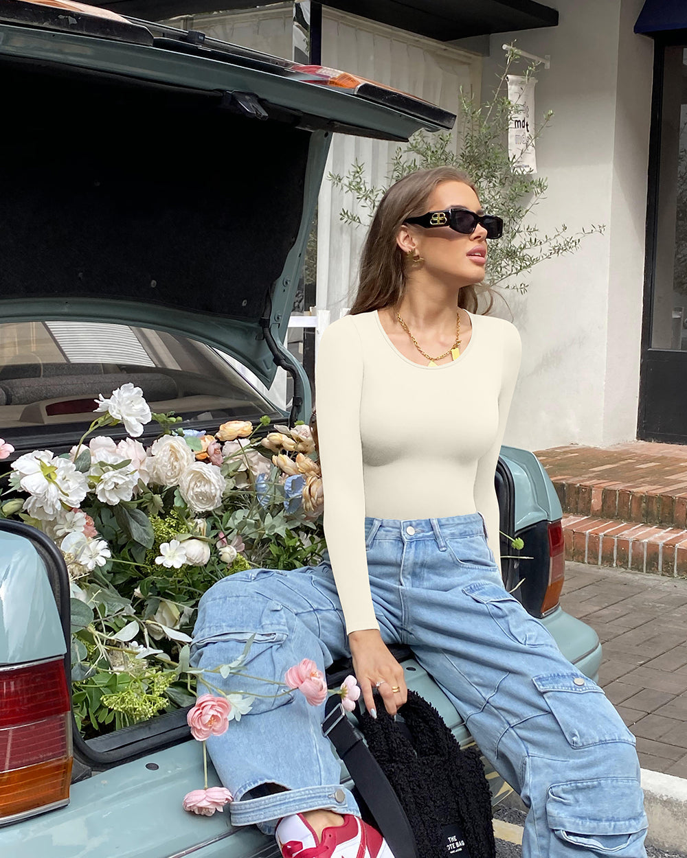 Ribbed  Long Sleeve Crew Neck Bodysuits