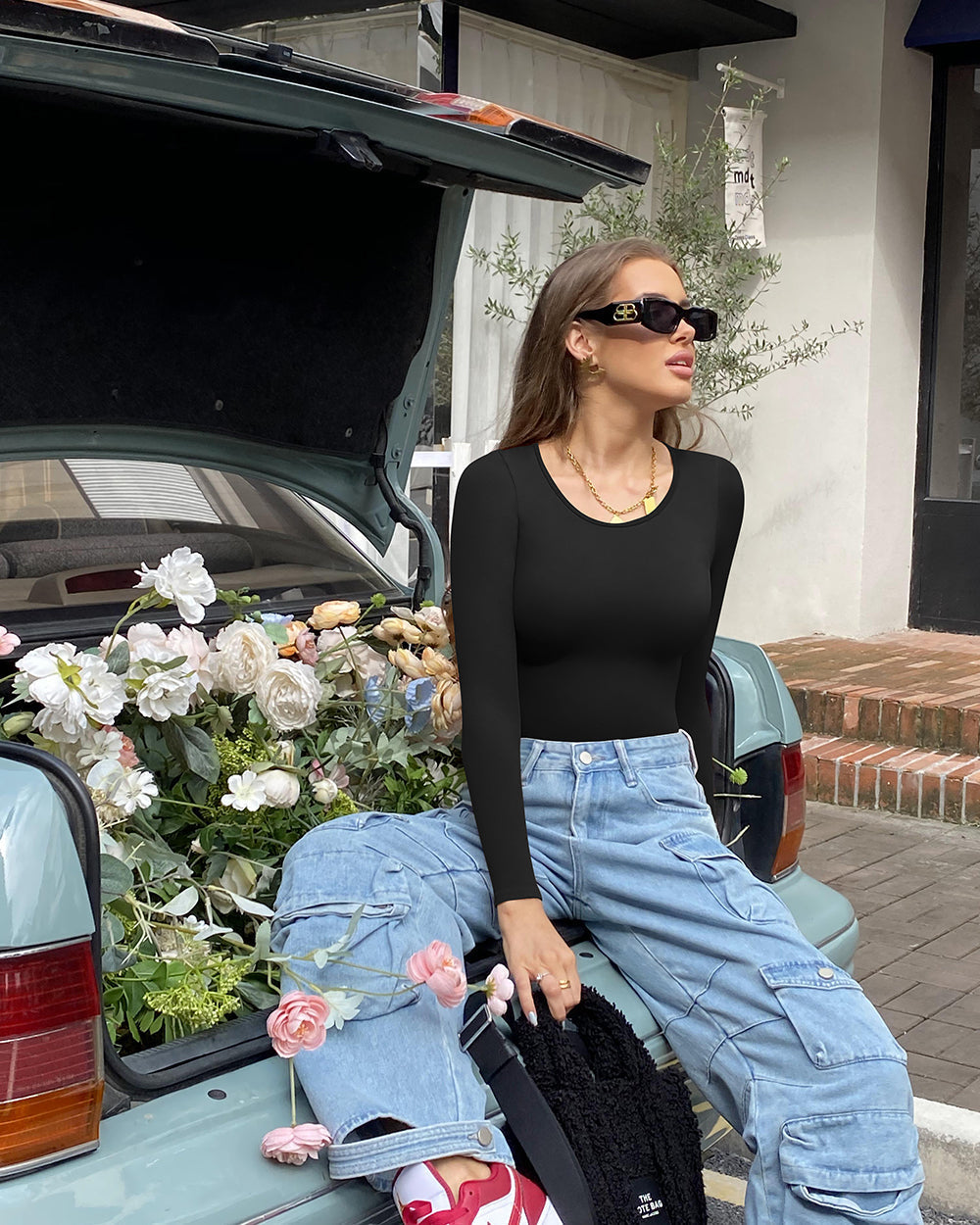 Ribbed  Long Sleeve Crew Neck Bodysuits