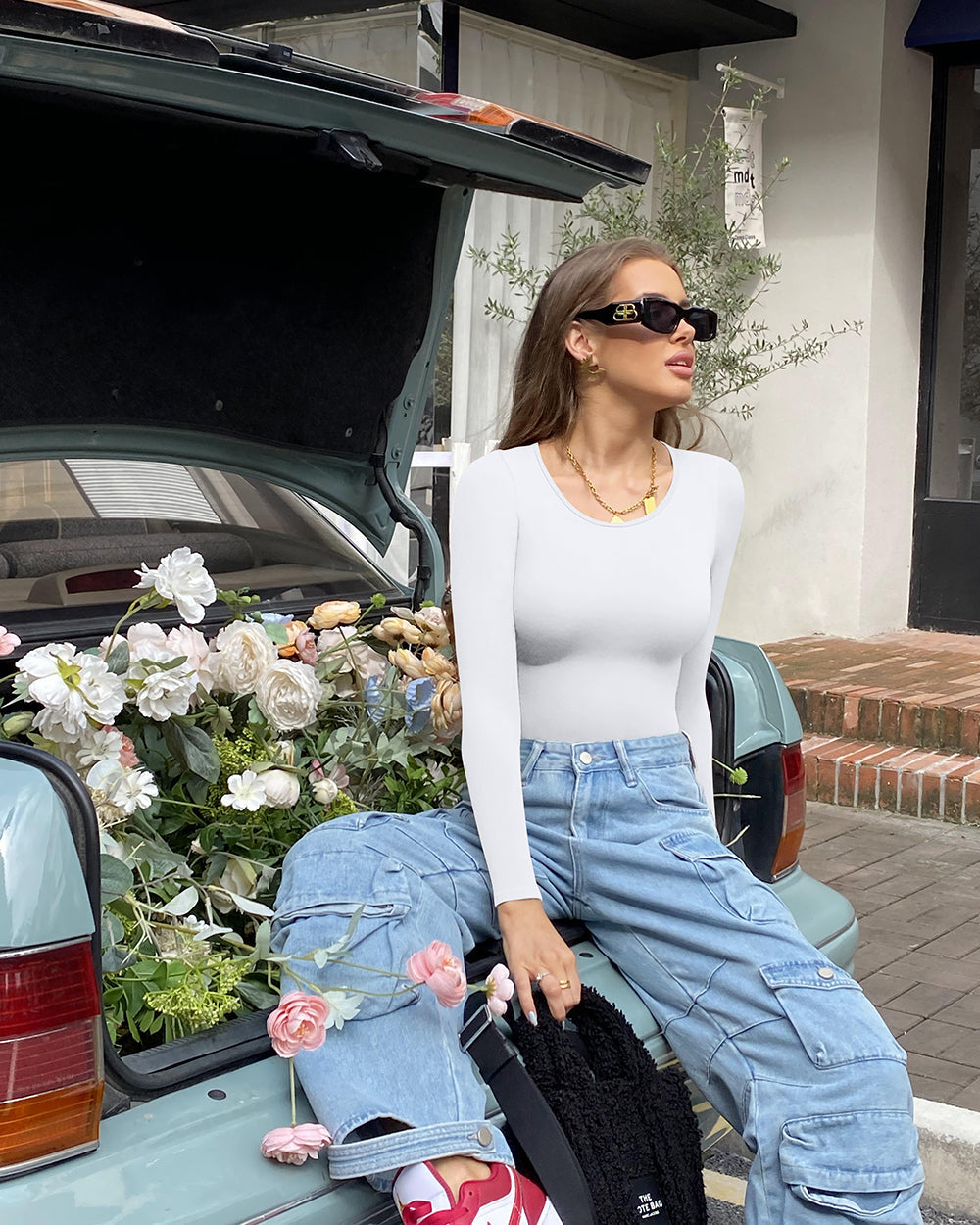 Ribbed  Long Sleeve Crew Neck Bodysuits